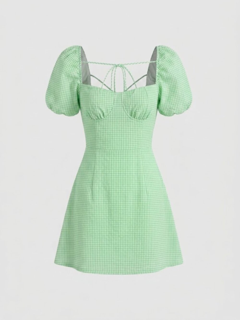 Zara Green Checkered Mini Dress Cottagecore Milkmaid Oktoberfest Dirndl Vibe XS
